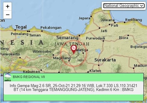 GEMPA MAGNITUDO 2.6 SR GEMPARKAN WILAYAH TEMANGGUNG JAWA TENGAH