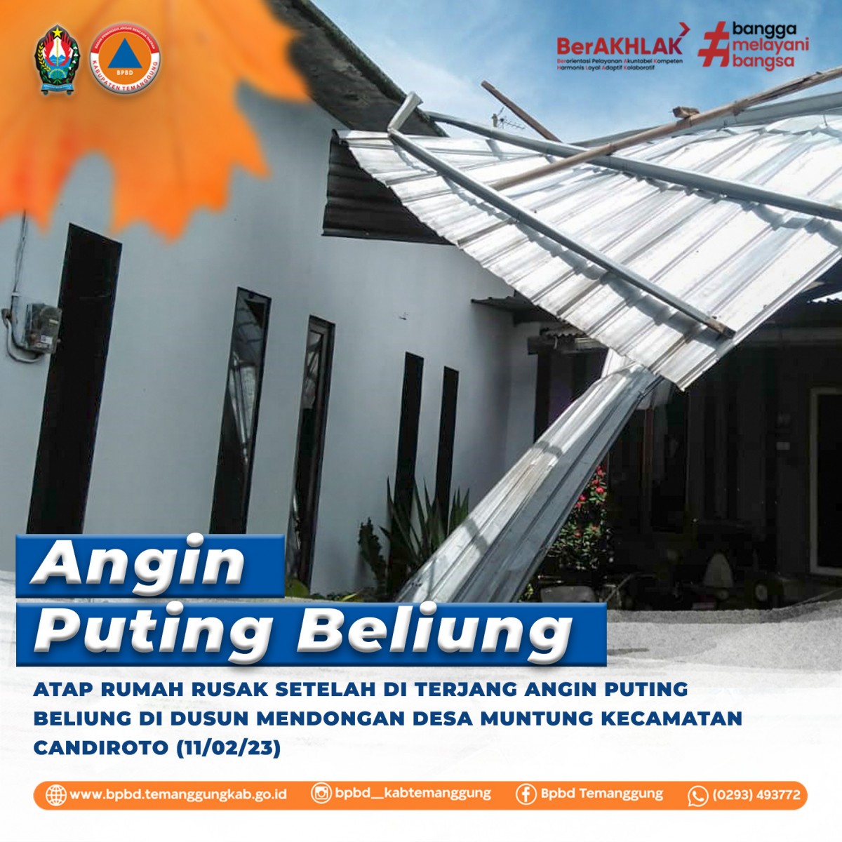 Angin puting beliung rusak atap warga Muntung