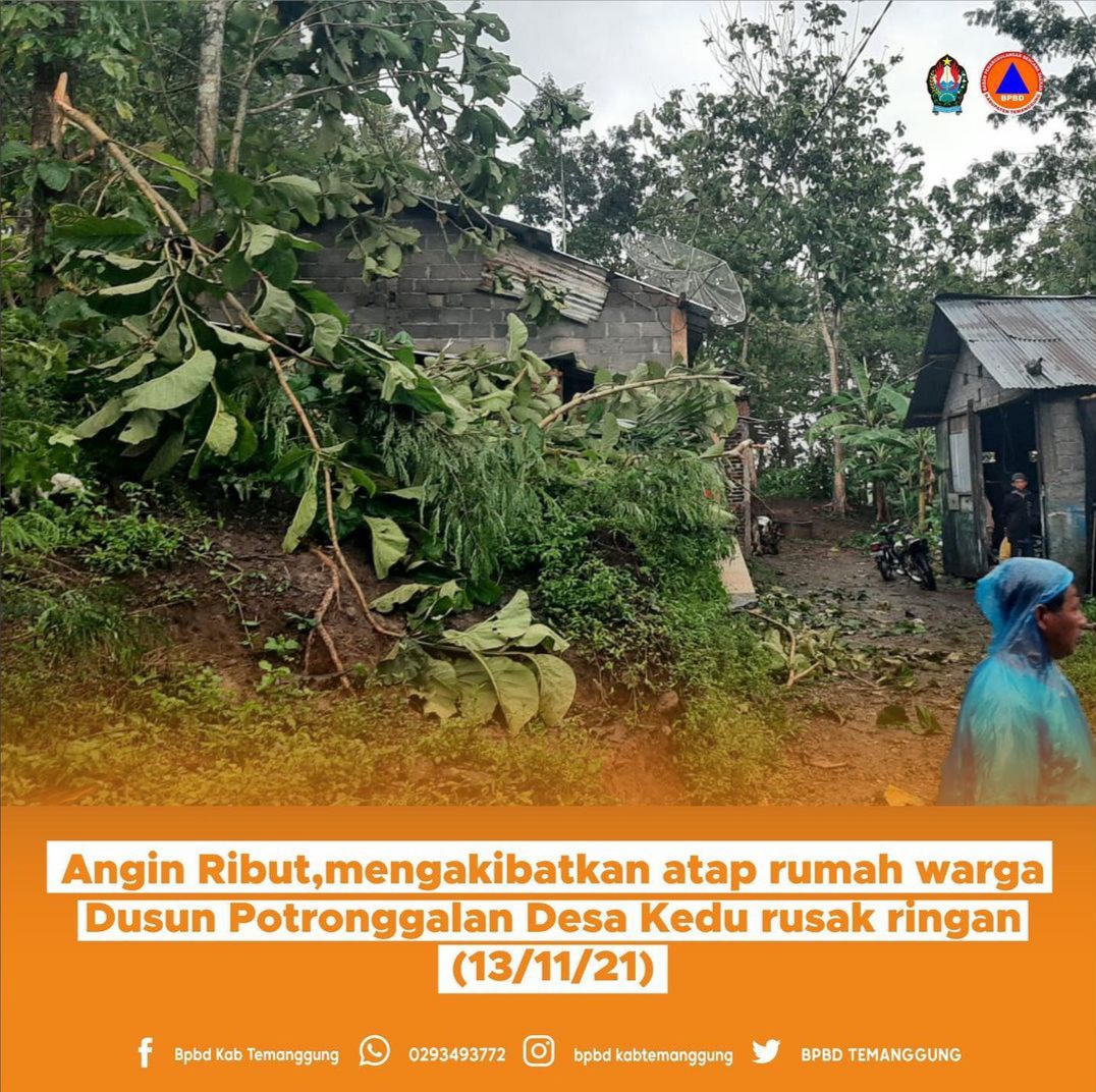 Angin Ribut Akibatkan Atap Rumah Warga Rusak di Dusun Potronggalan, Kedu,Temangggung 