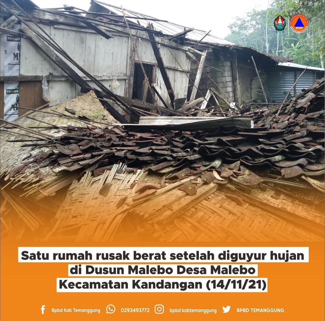 Rumah Rusak Berat Setelah di Guyur Hujan Seharian, Malebo, Kandangan