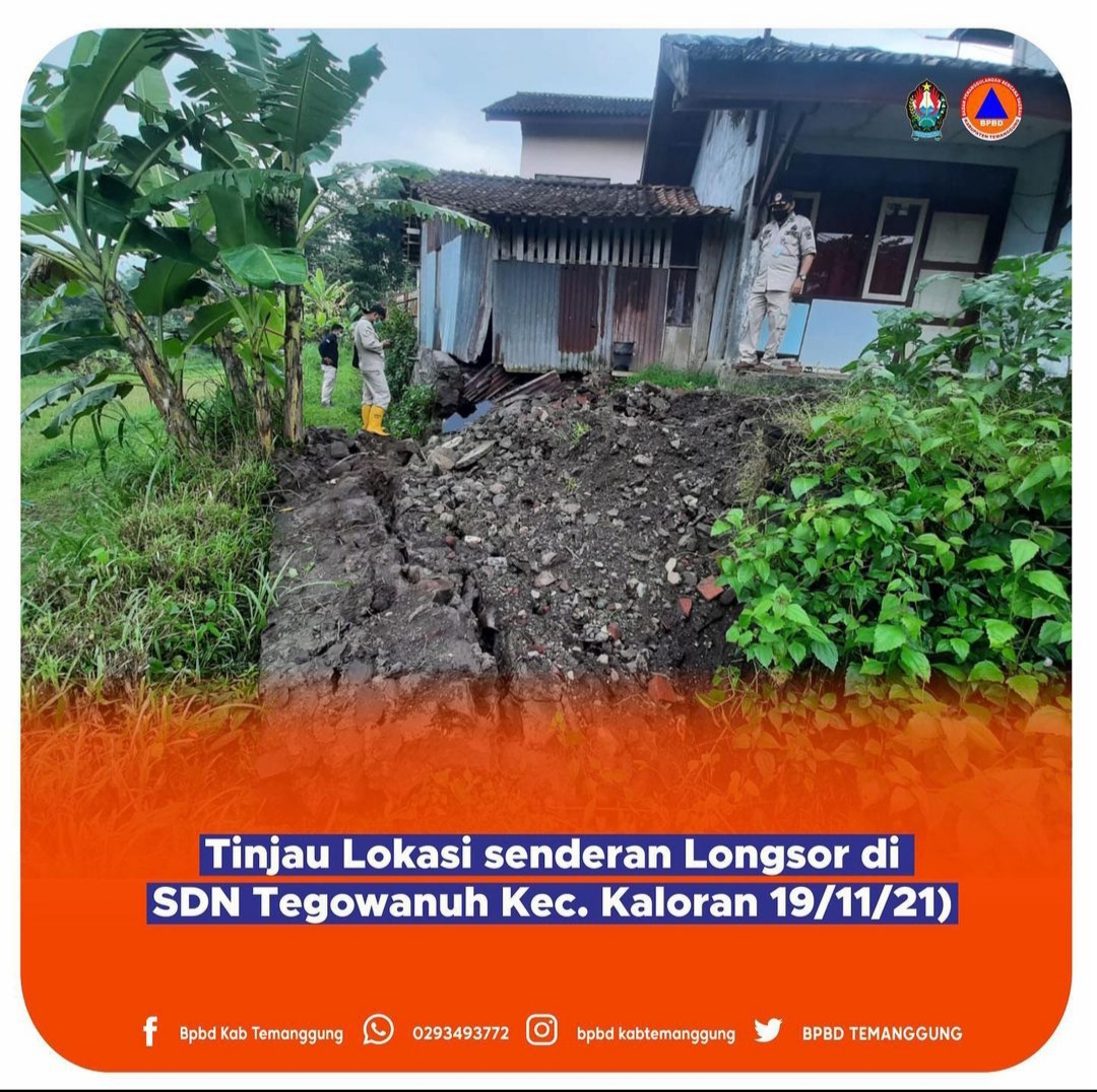BPBD Tinjau Lokasi Senderan Longsor di SD N 2 Tegowanuh, Kaloran 