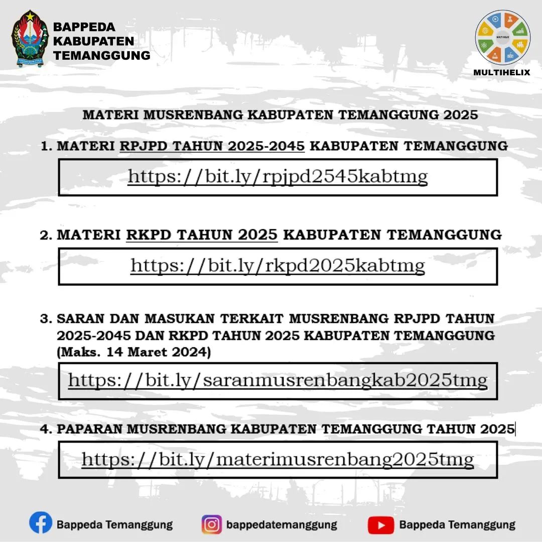 Link Materi, Saran dan Masukan Musrenbang RPJPD Tahun 2025 - 2045 dan RKPD Tahun 2025